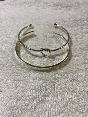 Silver Tone Knot Double Cuff Bracelet - Women Jewelry